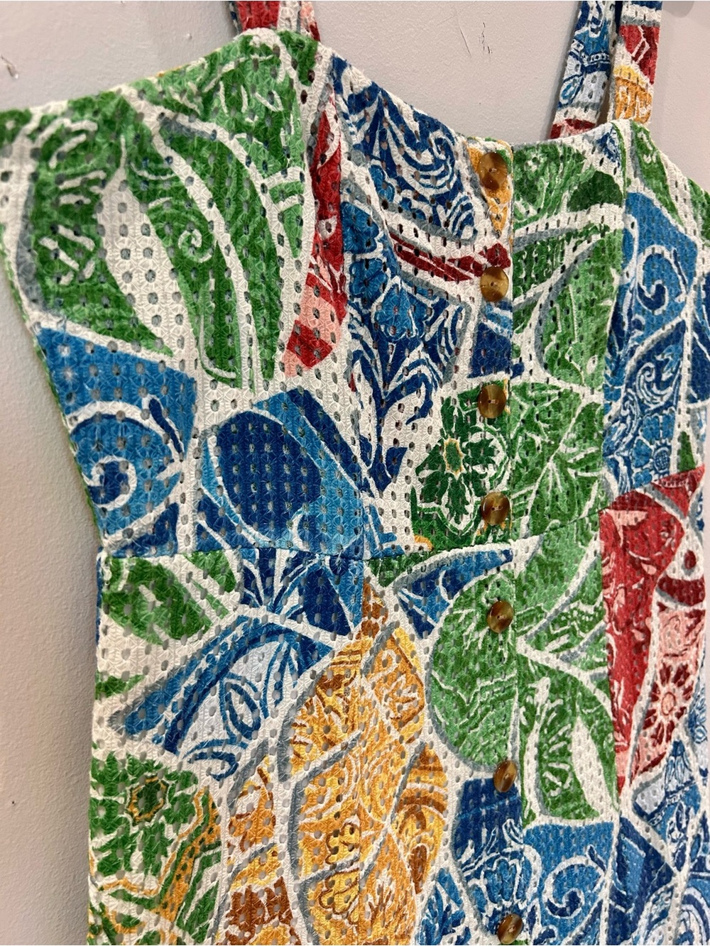 FARM Rio Tropical Tile Mini Dress XL Multicolor Eyelet Cotton Lined - Picture 4 of 9